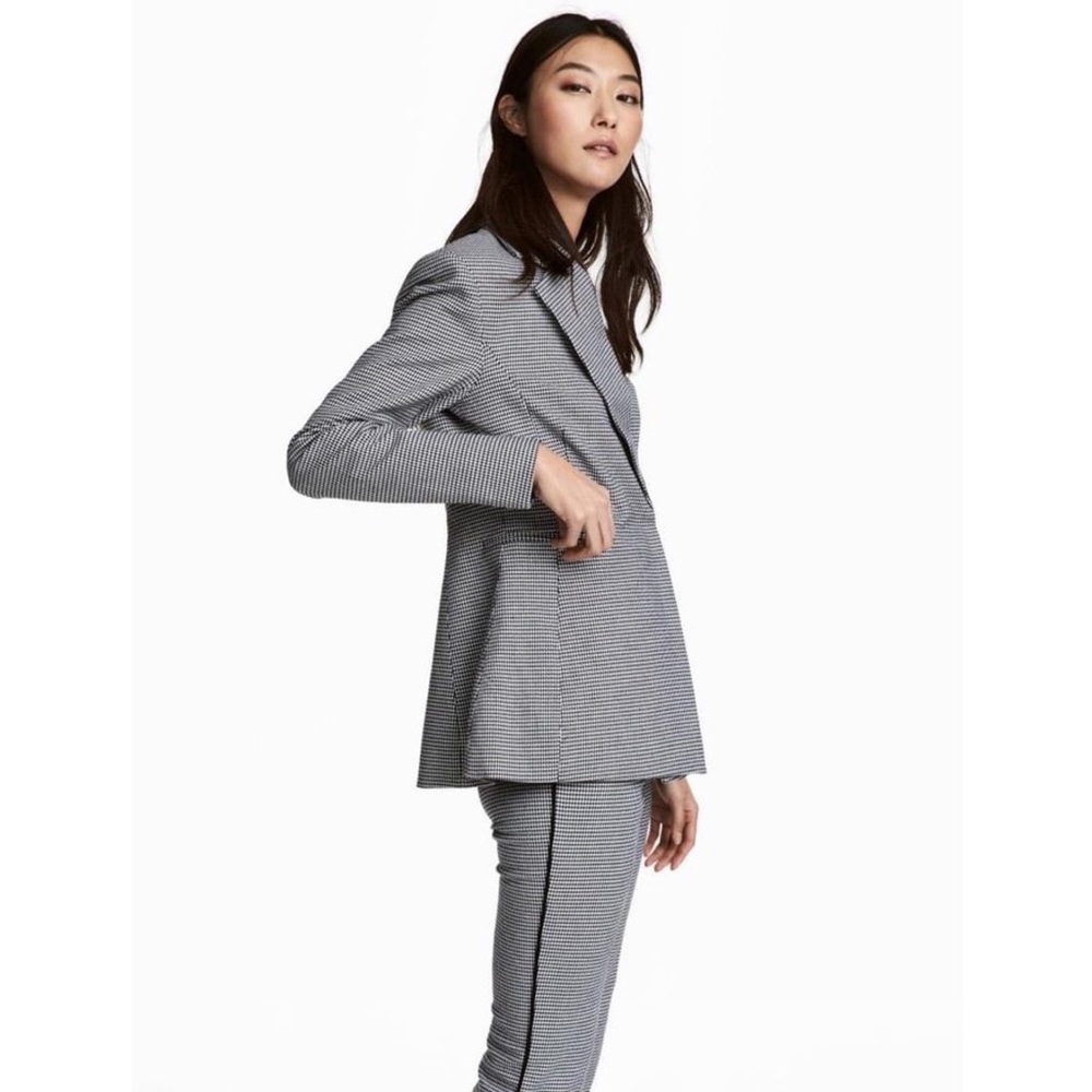 H&M Houndstooth Tapered Blazer, Black White - Size 4